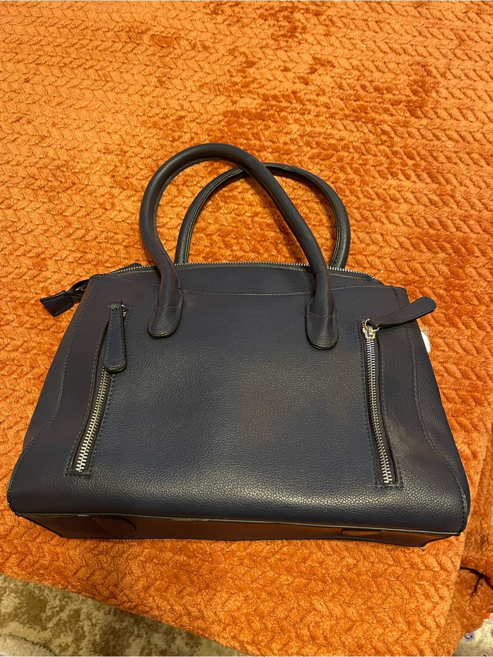 Structured Navy Leather Satchel Conceal Carry Handbag - NWOT